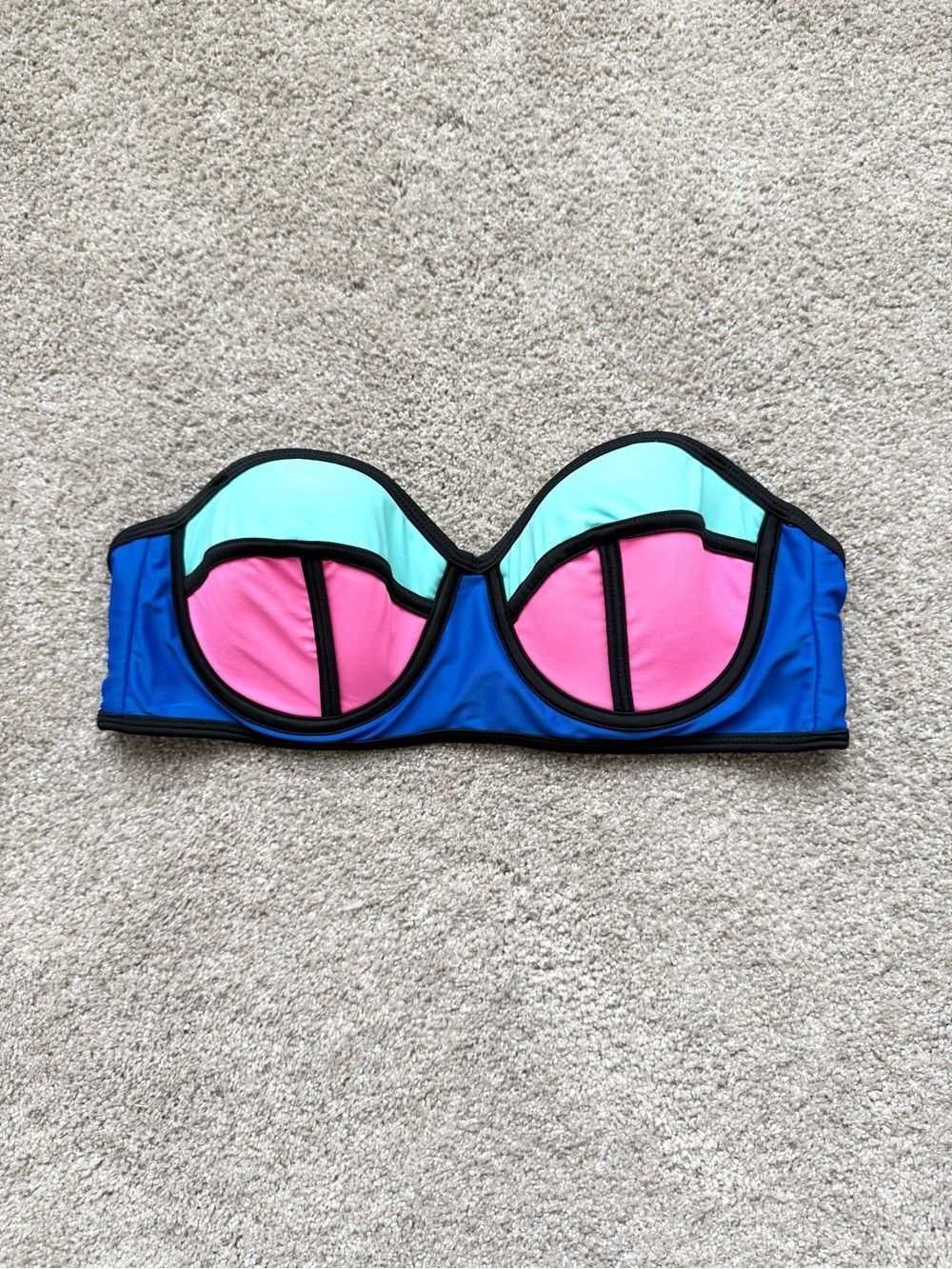 Xhilaration Target Colorblock 2015 Strapless Bikini Top in Teal, Pink & Blue - L